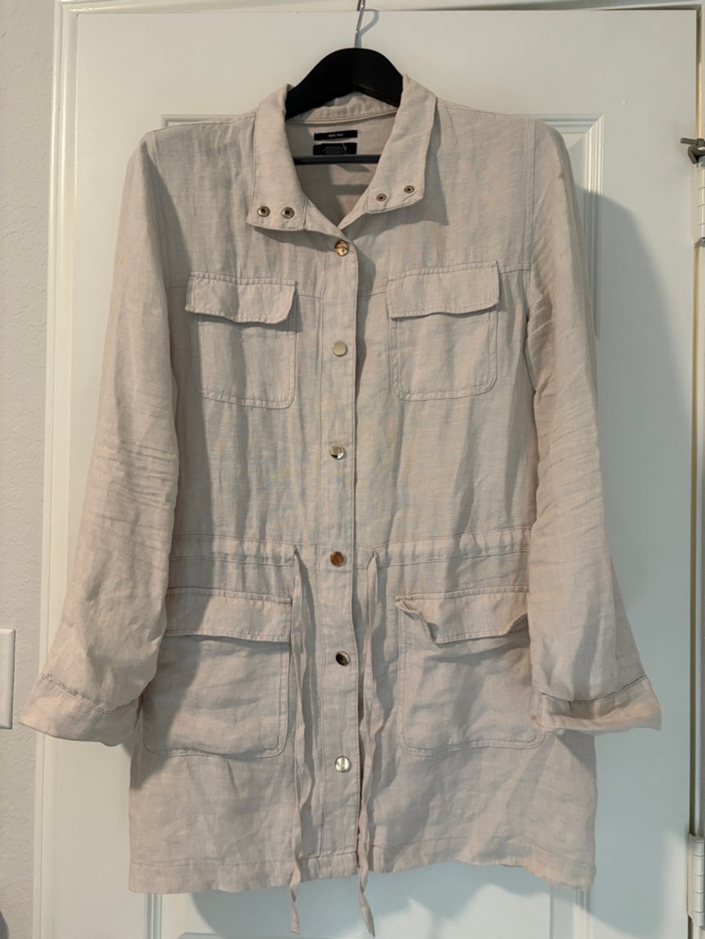 Light Cream Utility Jacket with Drawstring Waist - Unbranded